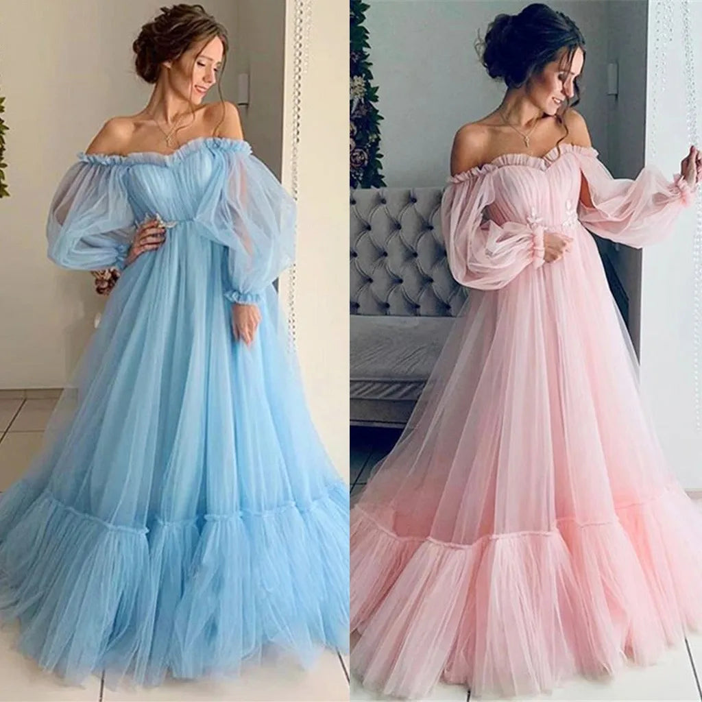 Wedding Backless Tulle Dress Floor Length Solid Color Fashion Long Sleeve Dress Women Lace Patchwork Multi Layered Dress