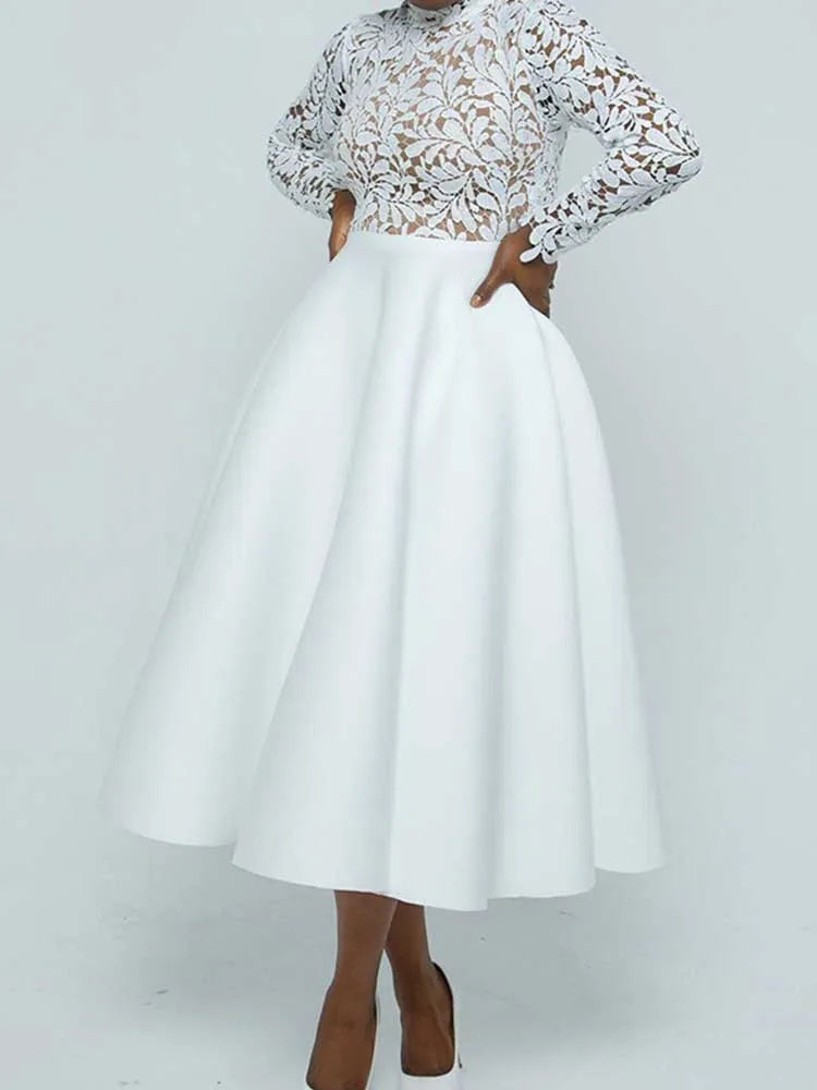 Elegant Party Dresses Woman Fall Fashion Lace Long Sleeve See Through Dress Vintage Laides Evening Dress Wholesale Dropshipping