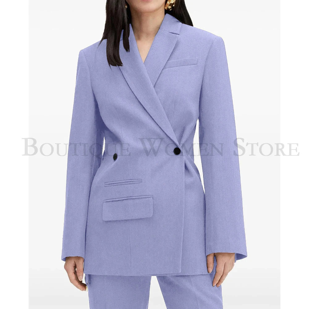 Elegant Brown Women Suits Formal Double Breasted Slim Fit Blazer Elegant Office Lady 2 Piece Jacket Pants Outfits Clothing
