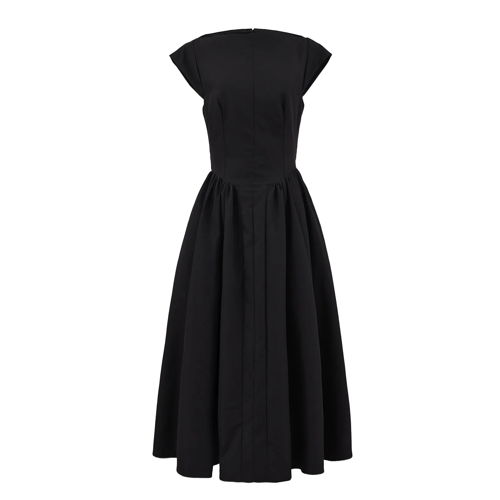 2024 Sexy Slash Collar Short Sleeve Low Waist Midi Dress Women Hollow Out Back Backless Pleated Swing A-line Party Robe Black