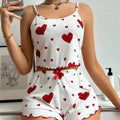 Casual Love Printing Women's Pajamas Set Sleepwear 2 PCS Short Tank Tops and Shorts White Ventilate Soft Homewear Nightwear