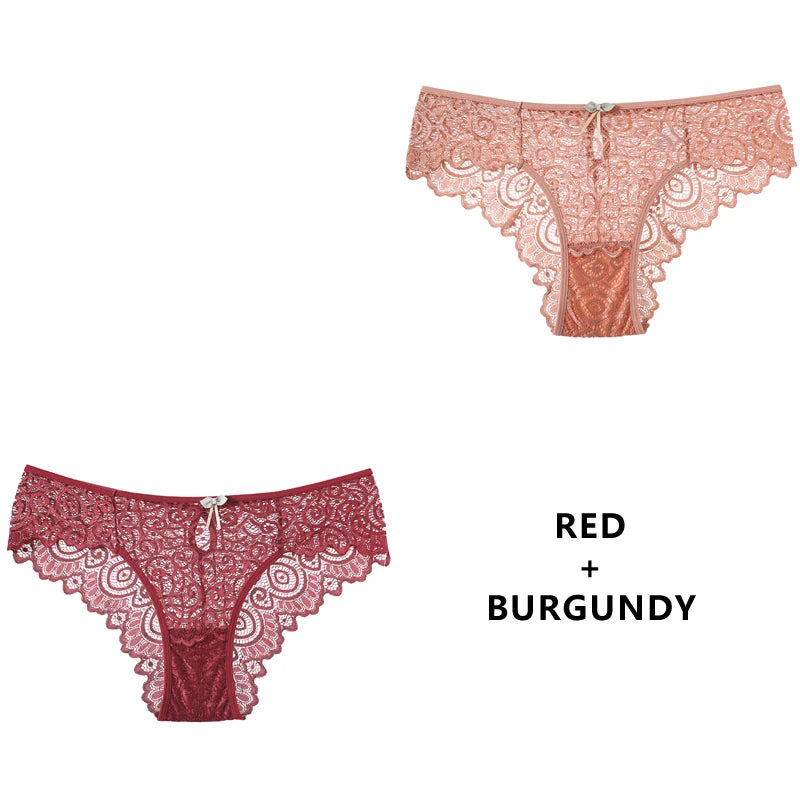 CINOON 2PCS/Set Sexy Women Panties Lace Underwear Low-Waist Briefs Hollow Out G String Underpant Transparent Female Lingerie