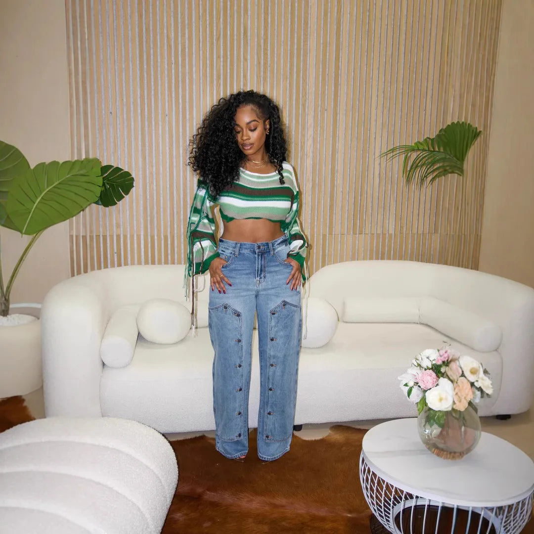 Women Mom Jeans Casual Splice High Waist Trousers Button Zipper Straight Pant Y2k Streetwear Loose Blue 2025 Summer Mom Jeans
