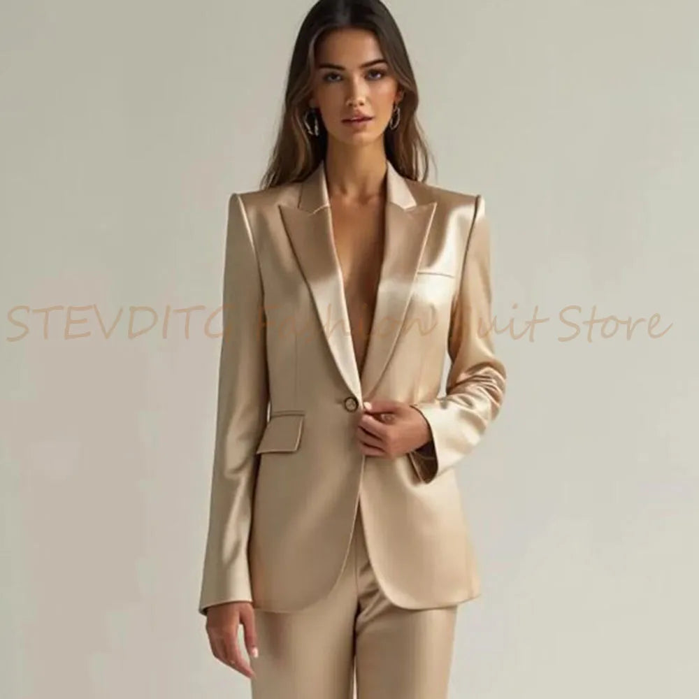 Luxury High Quality Women 's Suit One Button 2 Piece Jacket Pants Female Clothing Slim Fit Smart Office Banquet Lady Blazer Set