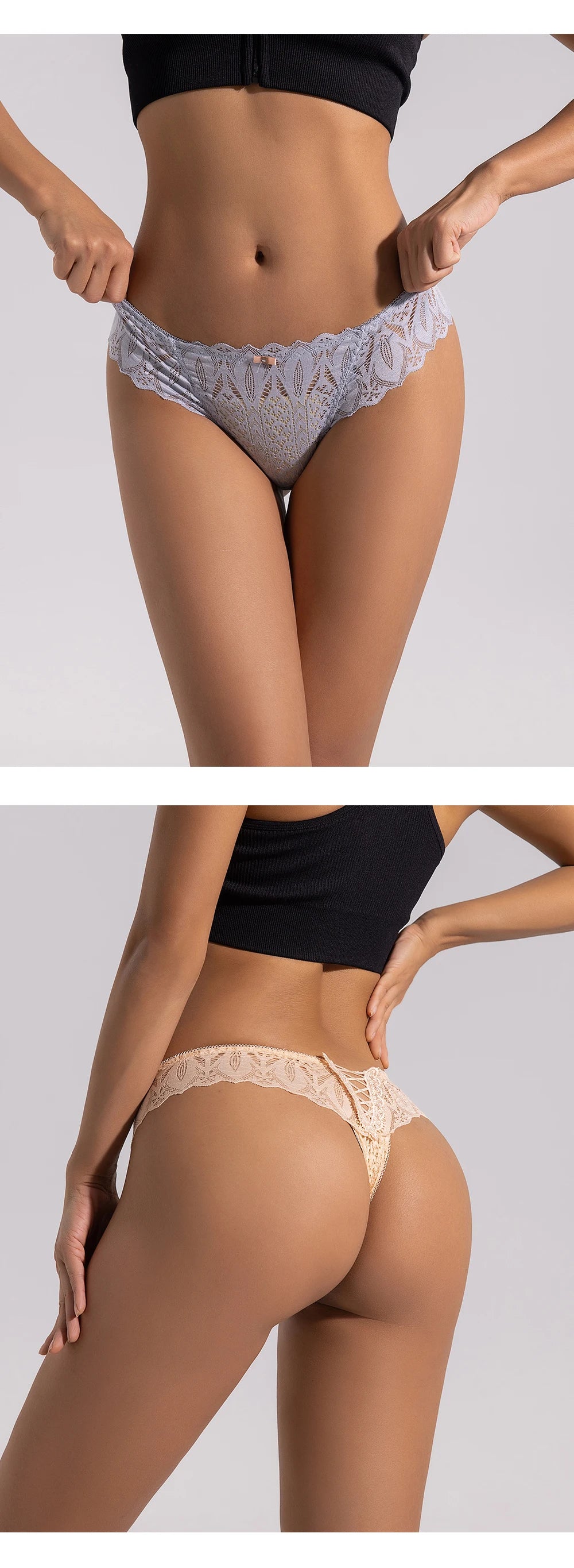 BANNIROU Women's Thongs Underwear Female Intimates T-back G-string Sexy Transparent Lace Low-Rise Panties Lingerie For Woman