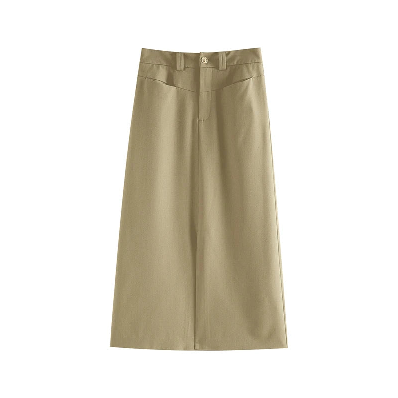 ZIQIAO Temperament One-button Brooch Short Suit for Women Spring Chic Commuter Straight Long Skirt + Short Blazer Jacket Female