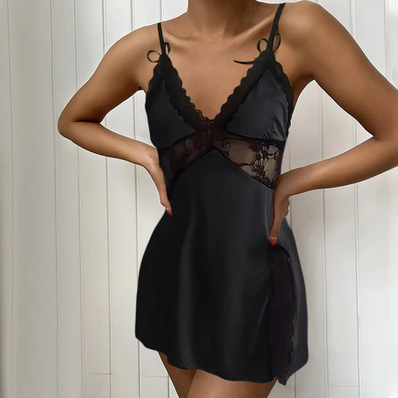 Women's Sleep  European and American Lounge Sleepshirts home sexy sleepwear camisole skirt lace low neck nightgown Nightgowns