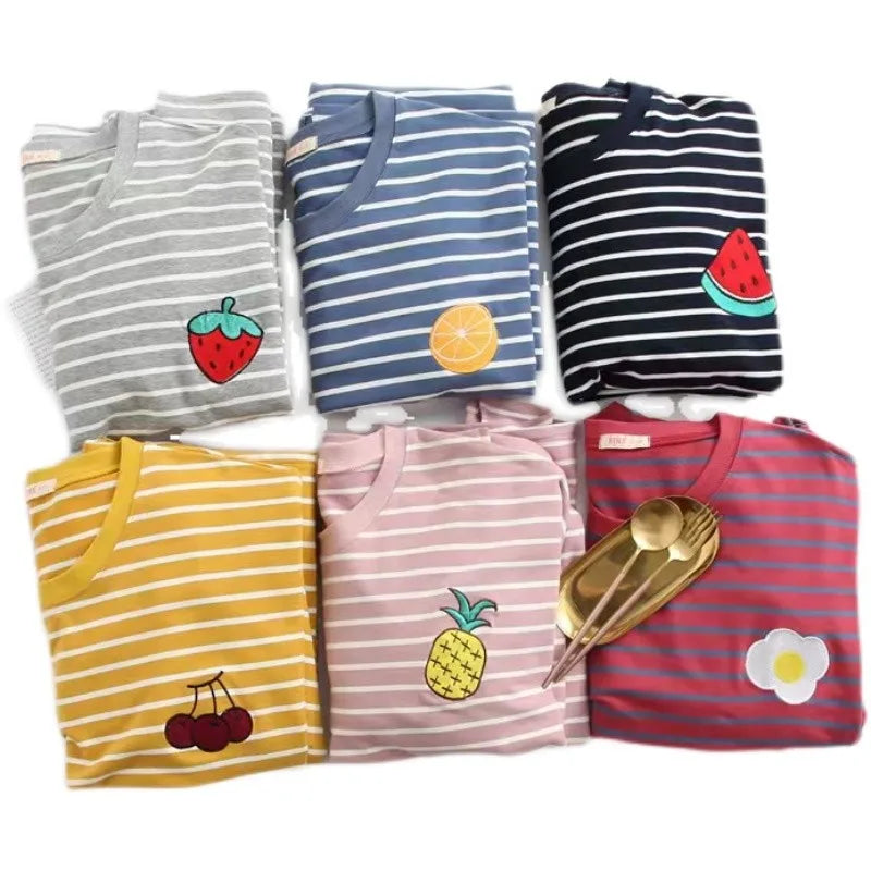 Women's Sleepwear 2023 New Spring Summer Long Sleeve Loose Home Clothes Striped Student Women's Home Suit Sweet Style Print