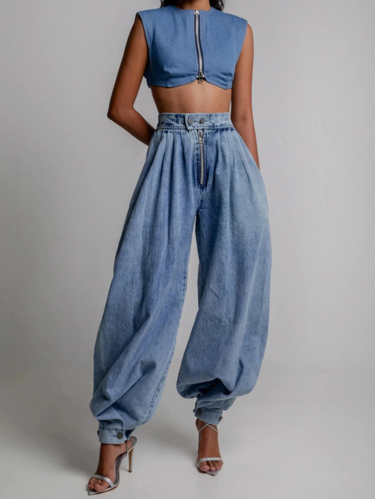 Jeans Women Denims Bloomers Pants Zipper High Waist Washed Distressed Female Vintage Ankle Length Trousers 2025 Streetwear
