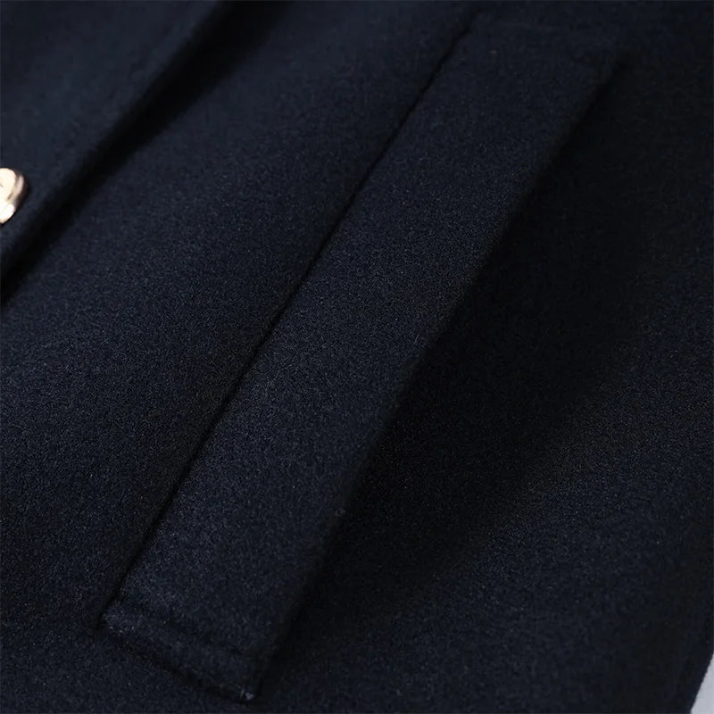Elegant Stand Collar Long Woolen Coat Women Loose Full Sleeve Single Breast Warm Overcoat 2026 Spring Lady Outwear New