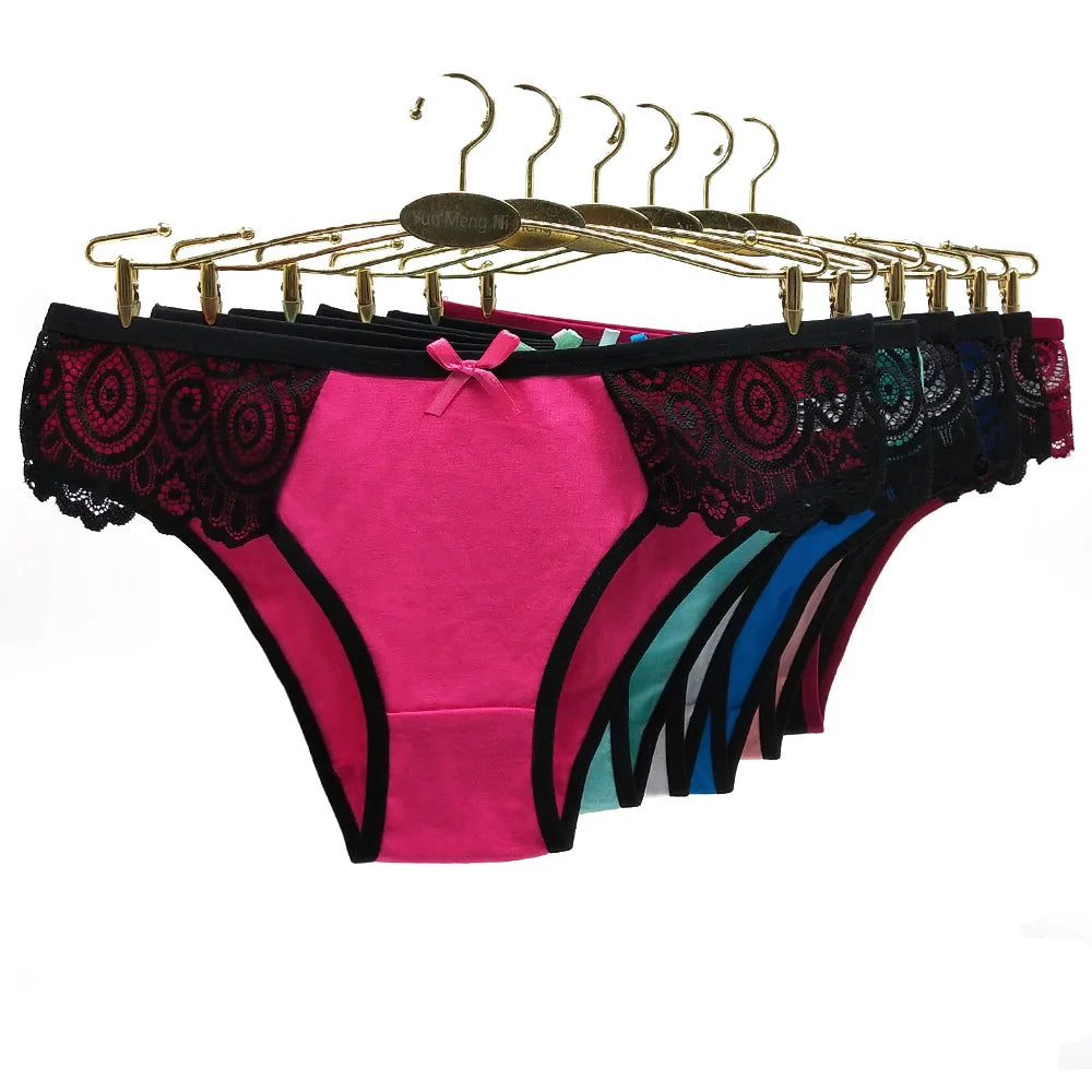 Women Panties Underwear Cotton Sexy Flower Lace Hollowed Low Rise Girls Briefs Ladies Knickers for Women 5 Pcs/lot