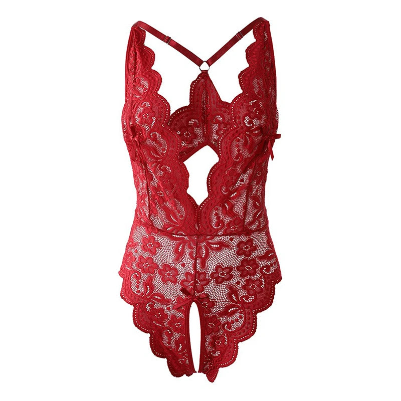 Summer Sexy Backless Slim Mini Dresses For Women Lace Crotchless Teddy Baby Doll Dress Y2k Clothes Deep V Bodycon Party Sundress