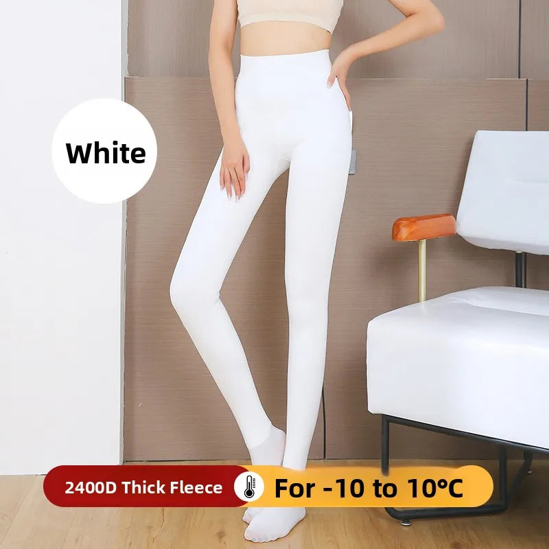 Autumn Winter Water Light Sos Thiened Fce Women's One-Piece l White Inteated Leggings Nylon Base Pants