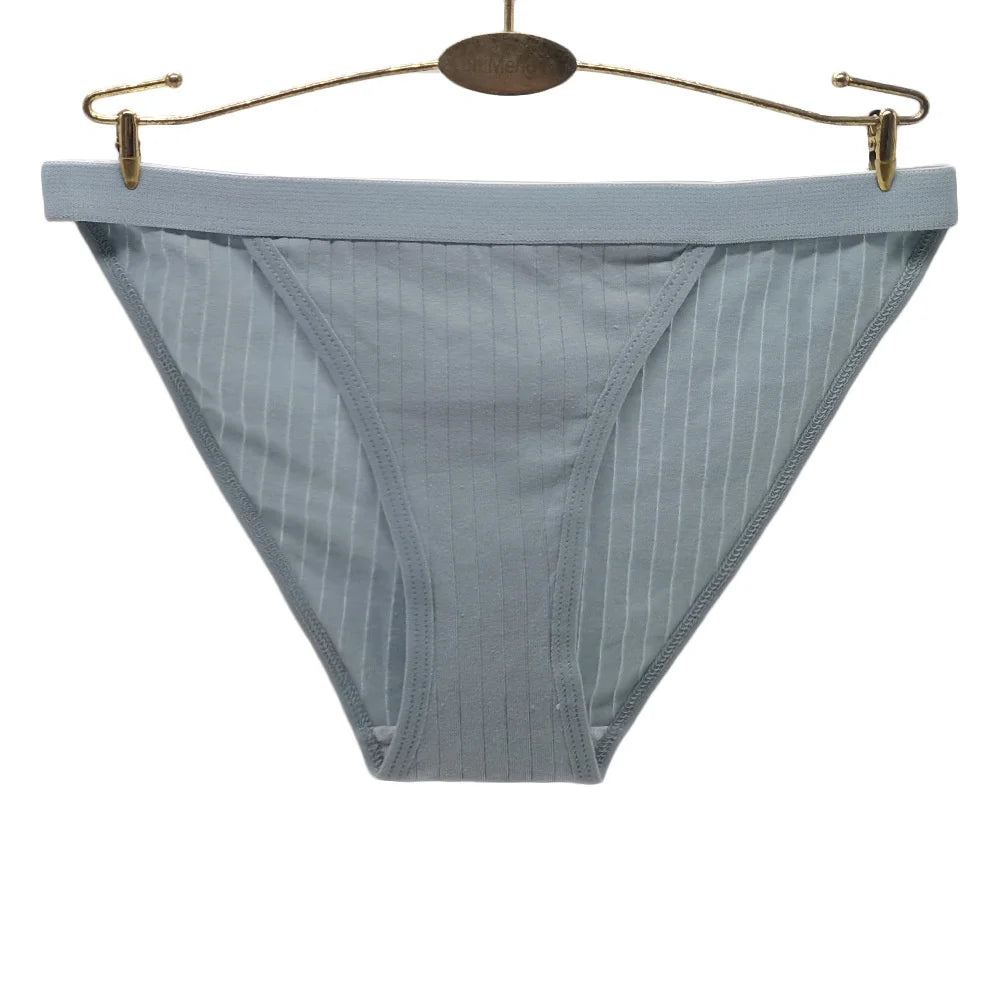 6Pcs Cotton Ribbed Striped Underwear for Women Solid Color Female Stretch Briefs Ladies Soft Lingerie M-XL