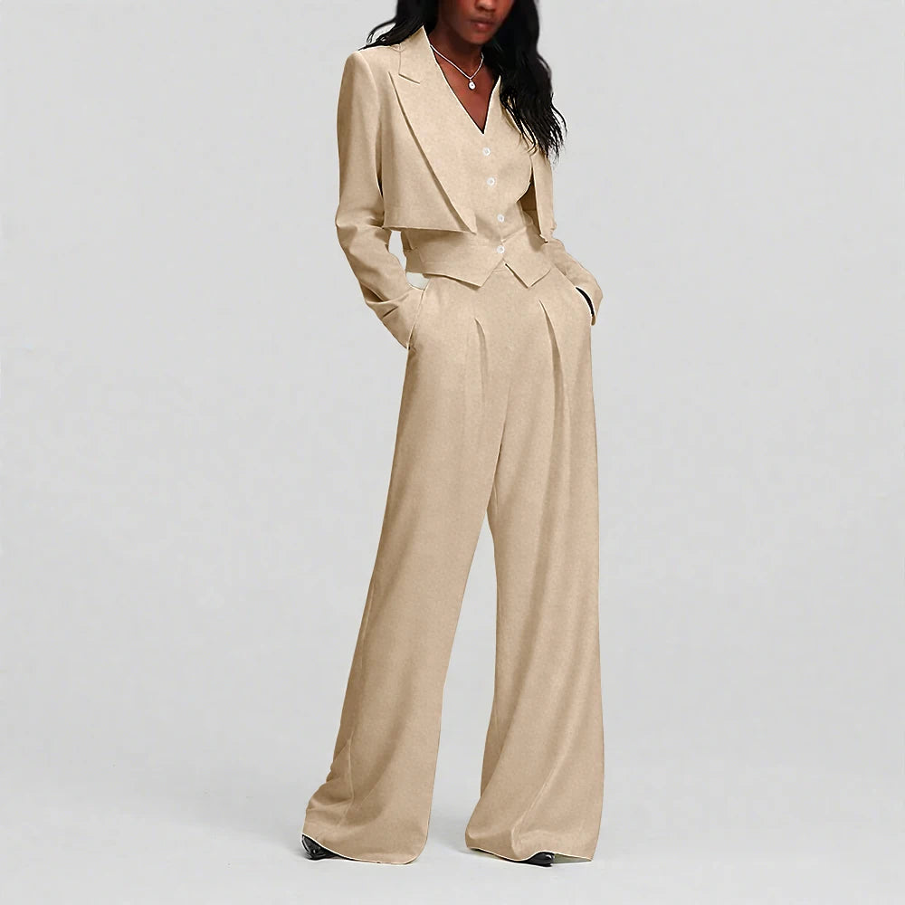 Elegant Ivory White Single Button Women Pants Set New Female Three Pieces(Blazer+Trousers+Vest) conjuntos para mujeres 3 piezas