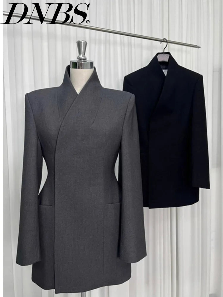 DNBS 2025 Women's Hidden Button Design Sense French Spring Elegant Fashion Lapel Spring New Classic Waist Temperament Suit