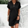 Women's Fashion  Loose T-Shirt Dress Ladies V Neck Short Sleeve Beach Baggy Solid Sundress Clothing