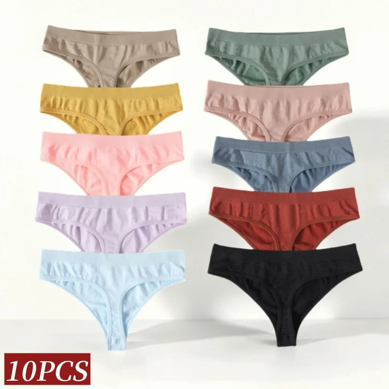 10Pcs/Set Seamless Thongs G-String Women Panties Sexy Underwear Female Underpants Sexy Lingerie Low Waist Sport Bottoms M-XL