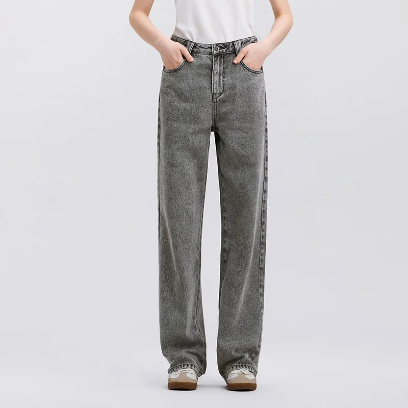 Semir Jeans Women Heightening Pure Cotton Long Trousers Autumn 2024 New Flesh-hiding Wide-leg Trousers