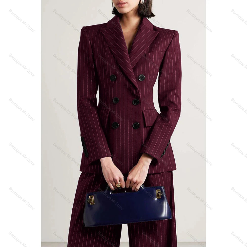 Slim Chic Double Breasted Women Pants Set High-end Female Two Pieces(Jacket+Trousers)أطقم بناطيل