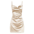 Satin Slip Dress Women Silk Low Cut Smocked Solid Color Party Dresses Cowl Neck Backless Mini Dress Nightclub Short Vestidos