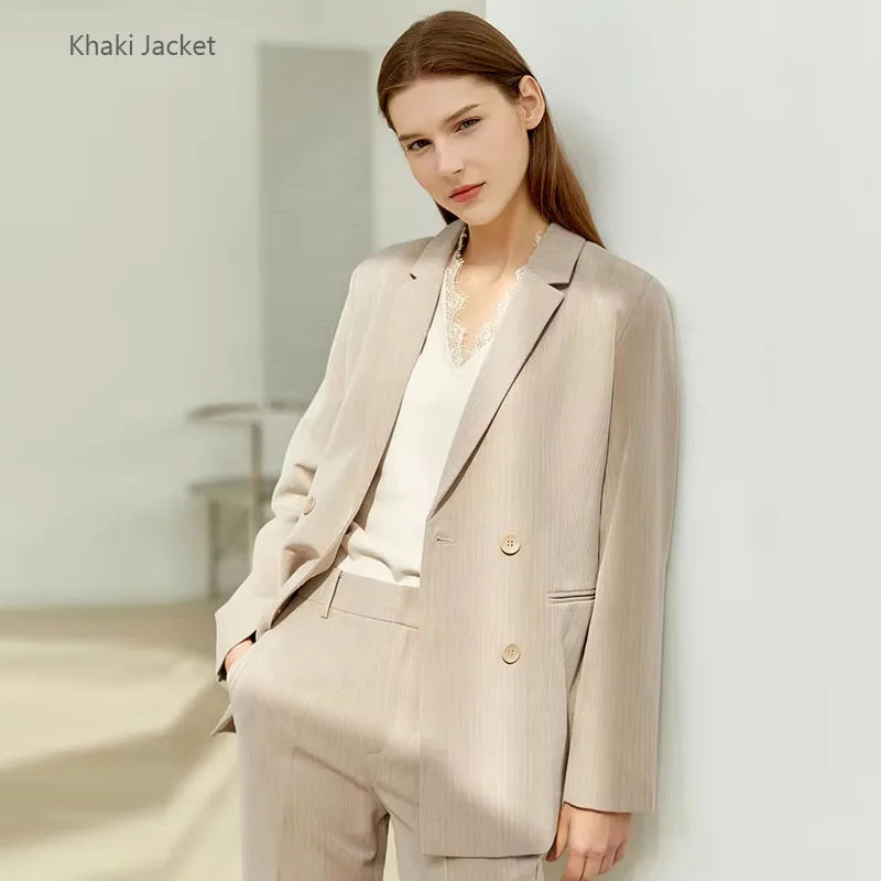 Amii Minimalism Autumn Office Lady Blazer Women Jacket Lace V-neck Tank Tops High Waist Pants Separately Female Blazers 12060909