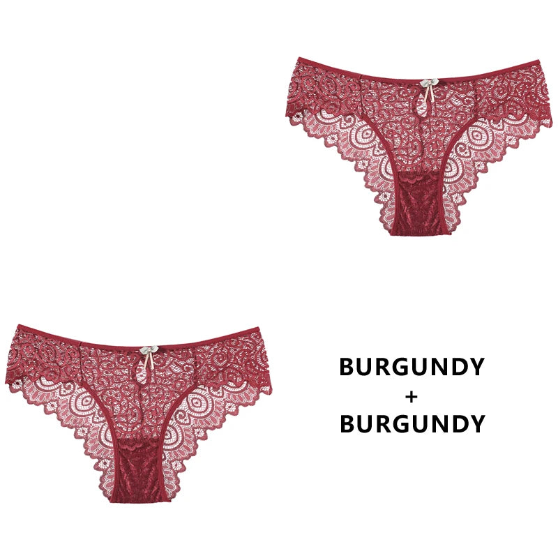 CINOON 2PCS/Set Sexy Women Panties Lace Underwear Low-Waist Briefs Hollow Out G String Underpant Transparent Female Lingerie