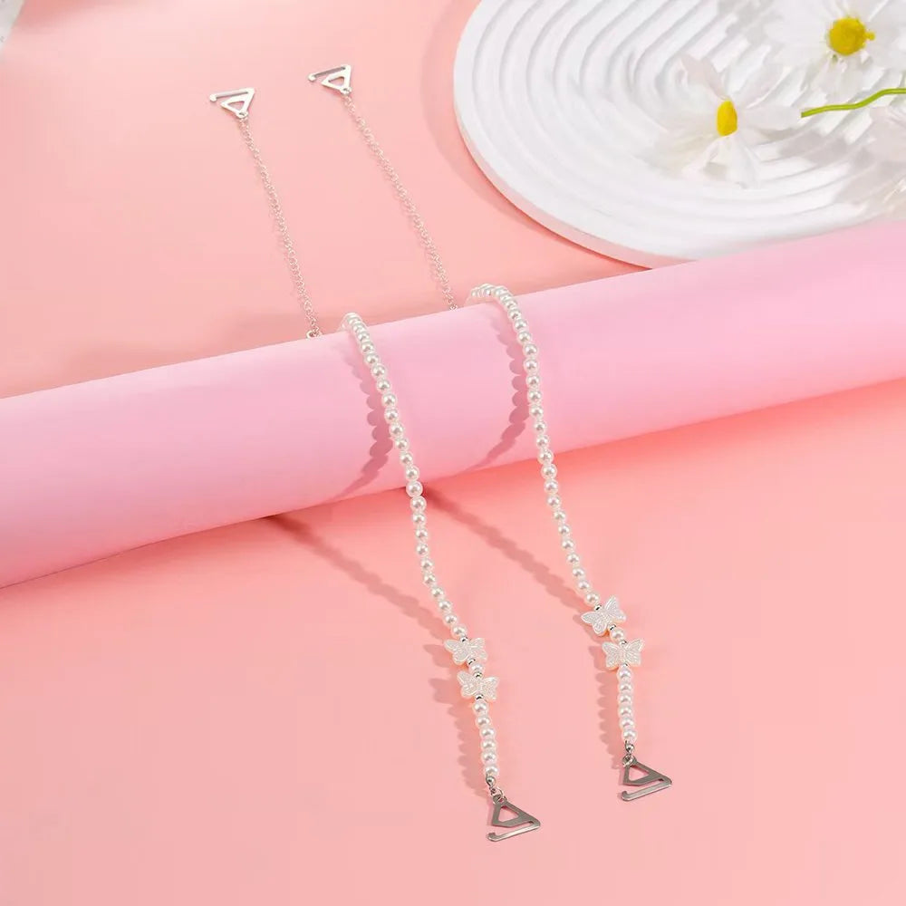 1 Pair New Bow Pearl Underwear Straps Adjustable Removable Bra Straps Replacement Shoulder Belts Women
