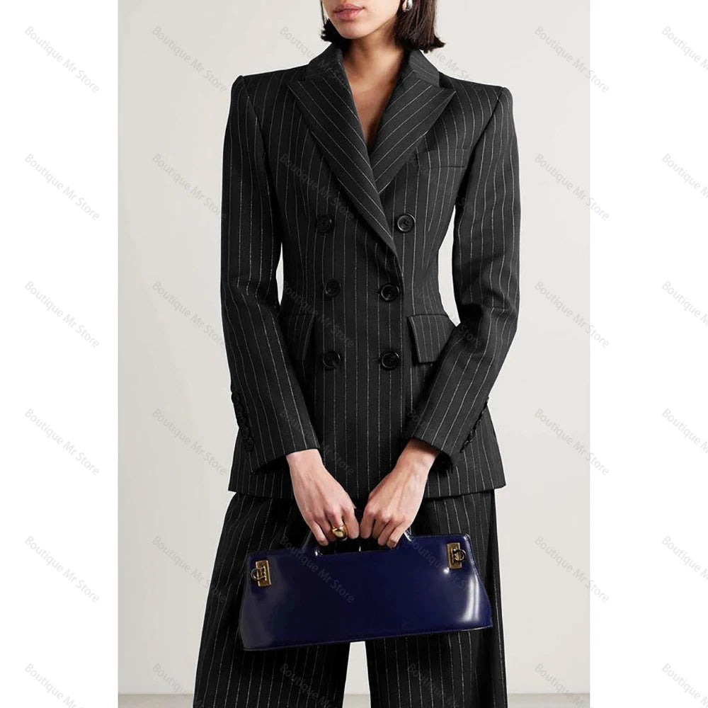 Slim Chic Double Breasted Women Pants Set High-end Female Two Pieces(Jacket+Trousers)أطقم بناطيل