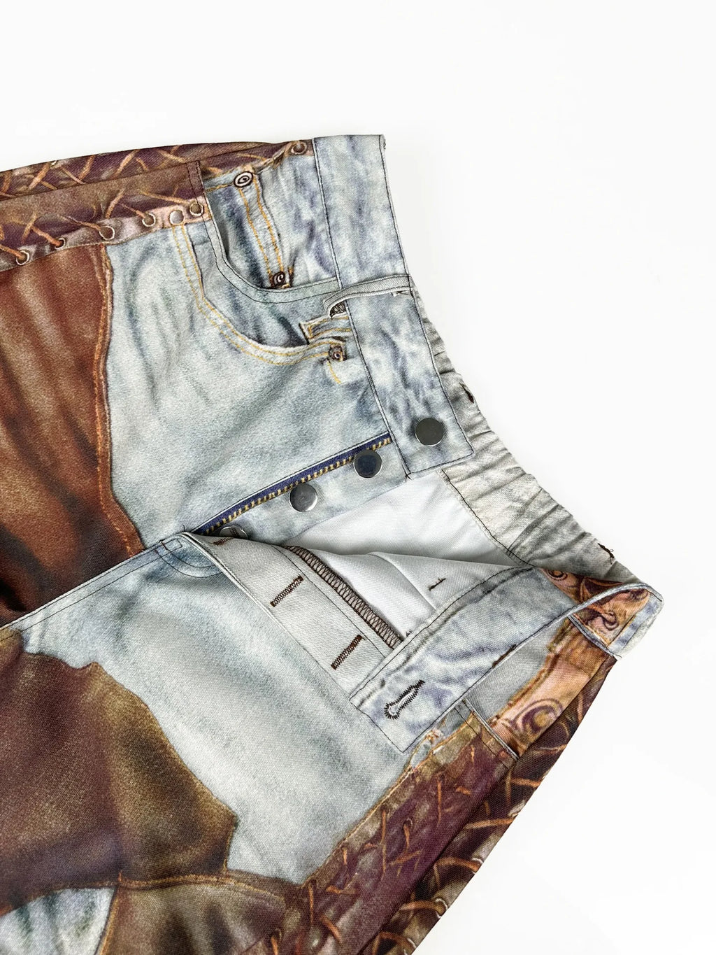 DEAT Fashion 3D Printed Wide Leg Curved Jeans Women's High Waist Loose Blue Streetwear Denim Pants New Tide Summer New 7AB9379