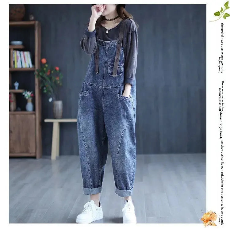 Loose Casual Denim Overalls Women's Wide Leg Pants Harem Jumpsuits Ageless plus Size New 2025 Fashion from Mainland China