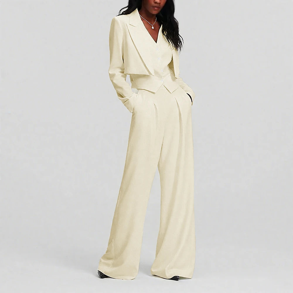 Elegant Ivory White Single Button Women Pants Set New Female Three Pieces(Blazer+Trousers+Vest) conjuntos para mujeres 3 piezas