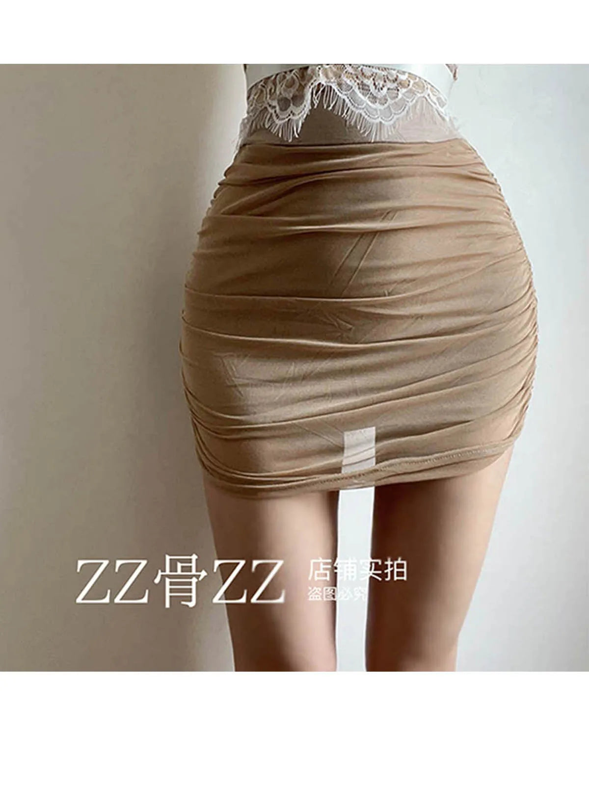 2024 New Skorts Summer New Style Street Sexy Solid Color Mesh Pleated Slim High Waisted Skirt Fashion Sweet Mesh  AWH9