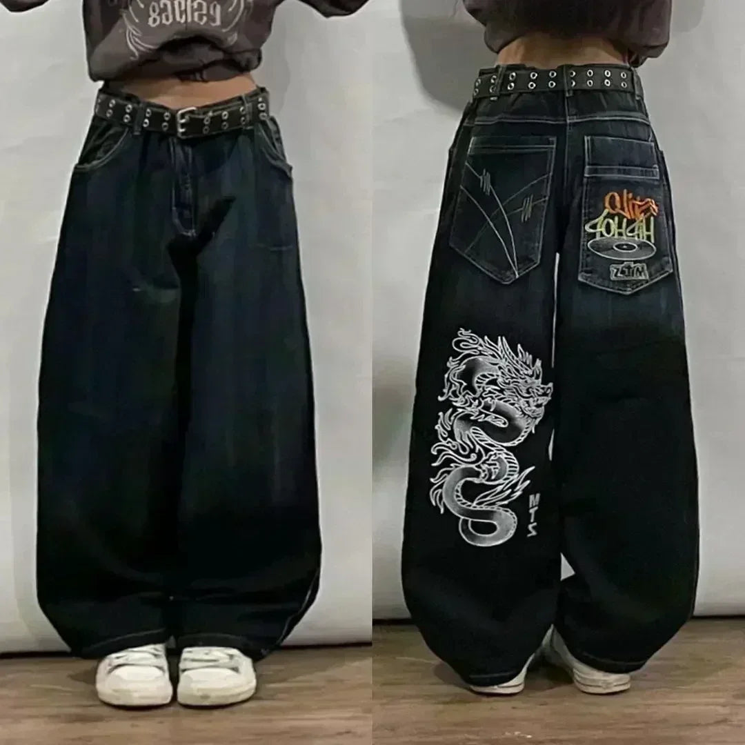 American Fashion Hip Hop Joker Loose Jeans Women Street Y2K New Casual Punk Rock Oversized Wide-leg Pants Unisex Mopping Jeans