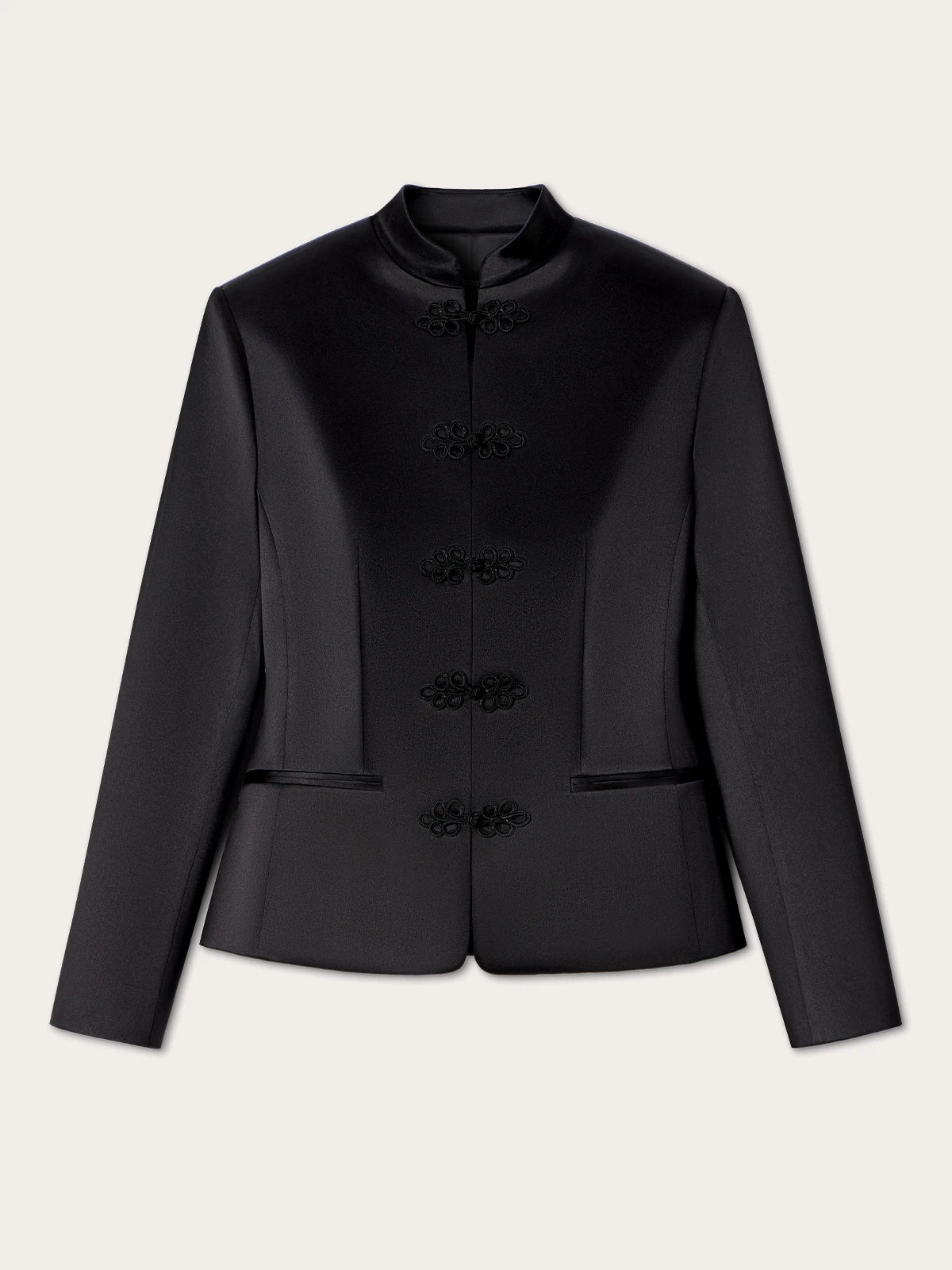 DFDG Women's Spring Summer Satin Mandarin Collar Knot Button Blazer Chic Formal Casual Wear 2026 Trendy Feminine Fashion Coat