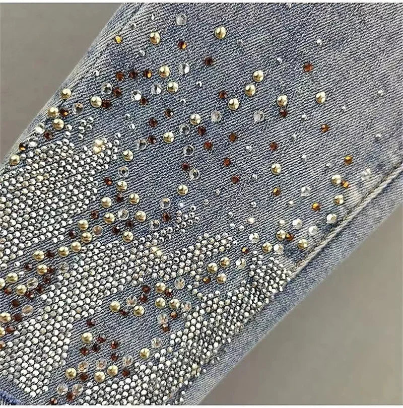 Spring Summer New 2025 Korean Slim Women Jeans Sequins Hot Drilling Denim Pants Ladies Pencil Cowboy Pants Trousers Lady