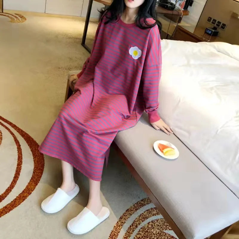 Women's Sleepwear 2023 New Spring Summer Long Sleeve Loose Home Clothes Striped Student Women's Home Suit Sweet Style Print