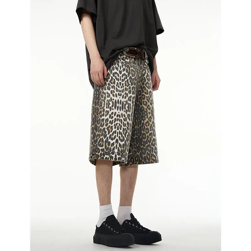 American Retro High Street Casual Overalls Leopard Print Loose Wide Leg Pants For Women Y2k Hip-hop Cargo Grunge Baggy Trousers