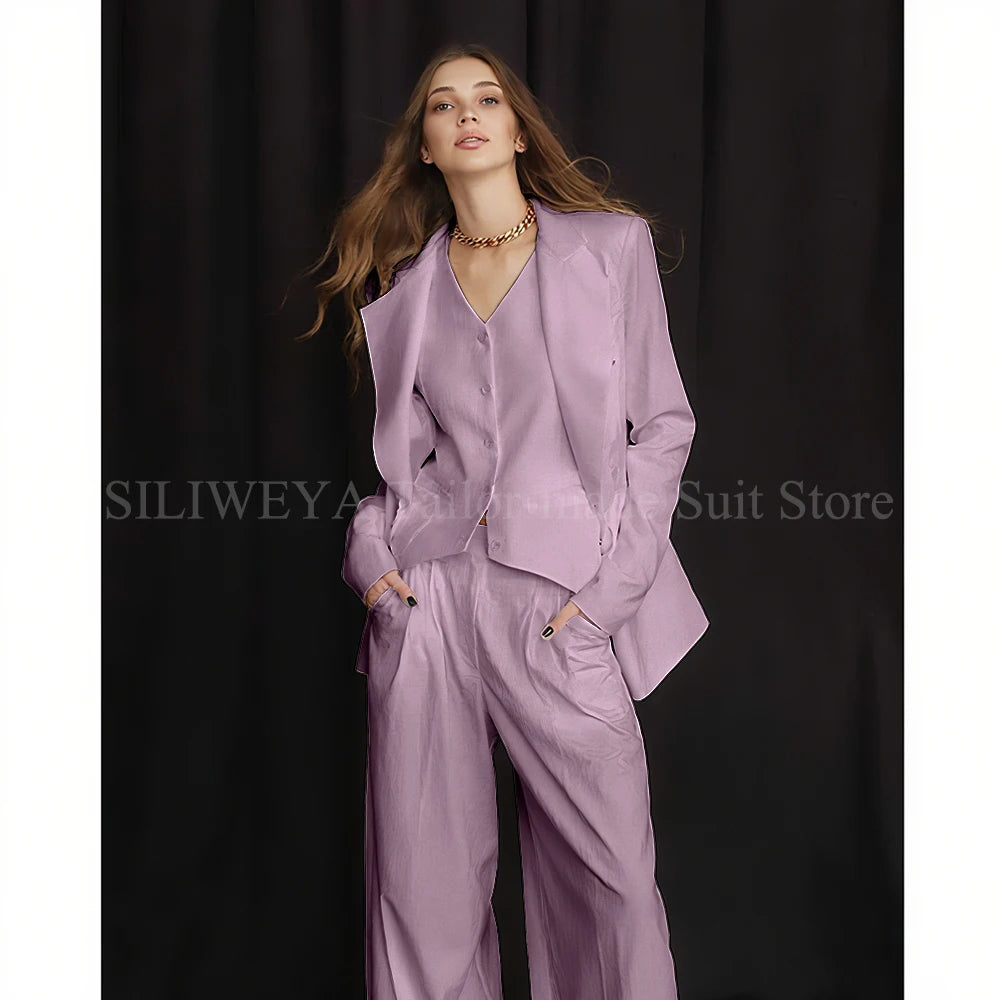 Luxury White Women's Suits 3 Piece Jacket Pants Vest Single Breasted Female Clothing Smart Office Lady Slim Fit Blazers Sets