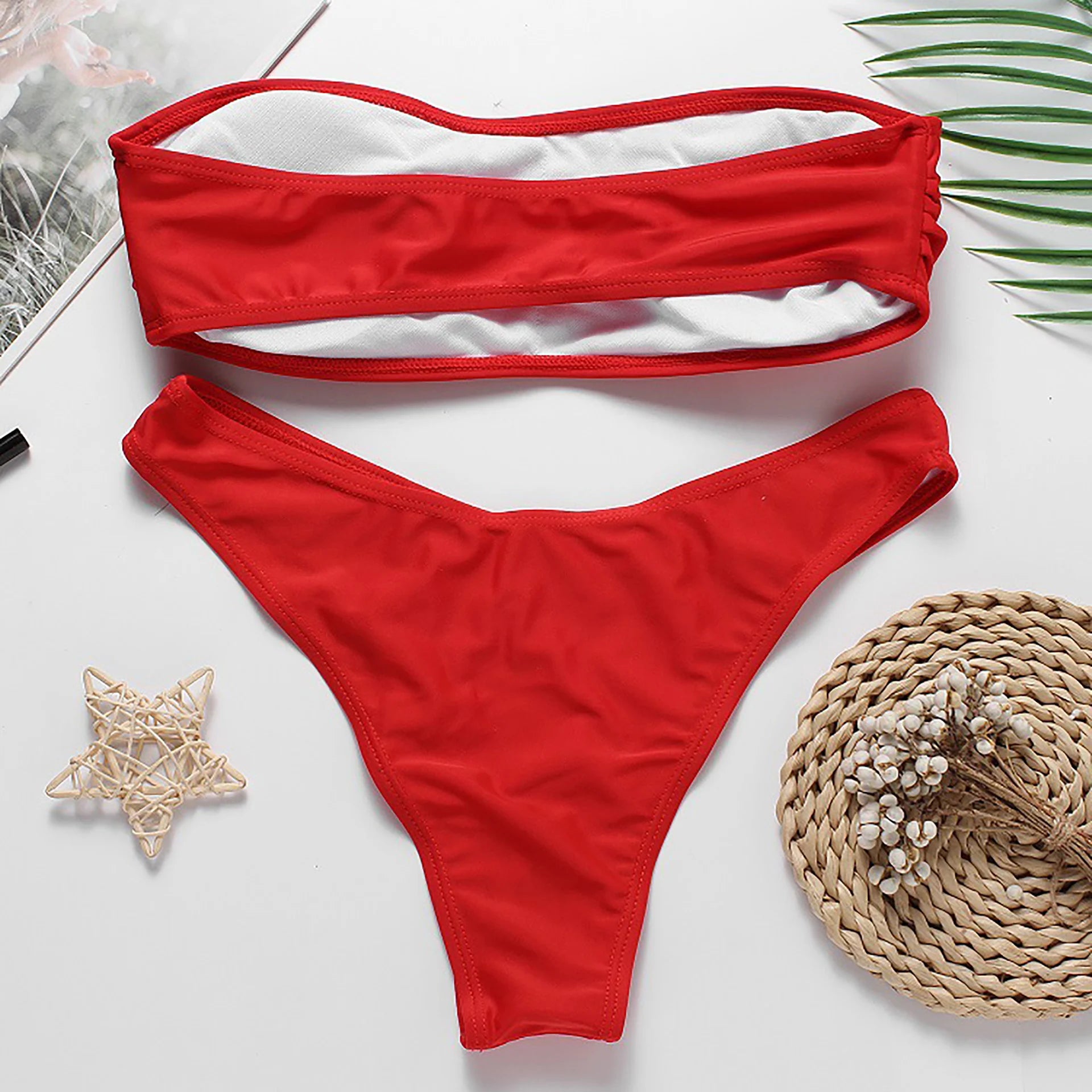 2025 Sexy Two-piece Low Waist Swimwear New Solid Bandeau Bikini  Women's Push Up Beachwear Female Swimsuit Backless Bathing Suit