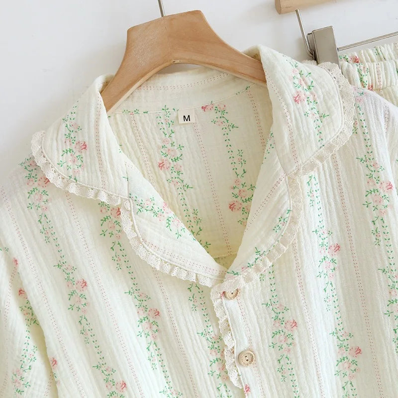 100% Cotton Gauze Women Pajamas 2025 New Spring/Autumn Sleepwear Female 2 Piece Set Nightwear Lady Pyjamas Loungewear