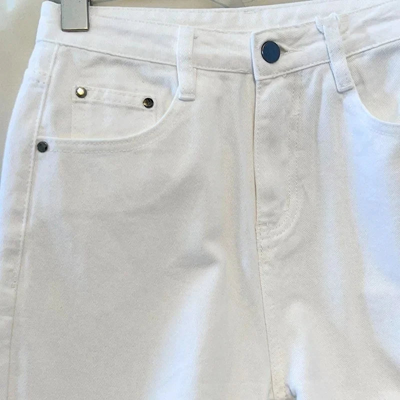 Korean 2026 White Wide-leg Jeans Women's Spring Summer New High Waist Loose Wild Straight Denim Pants Lady Cowboy Trousers