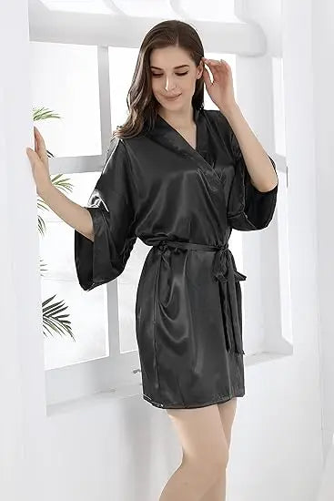 Wedding Party Team Bride Robe Without Letters Kimono Satin Pajamas Bridesmaid Plain Bathrobe SP088
