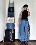 Summer Y2K Vintage Washed Floral Print Wide Leg Jeans Women High Waist Baggy Boho Comfort Loose Fit Pants Daily TikTok Viral