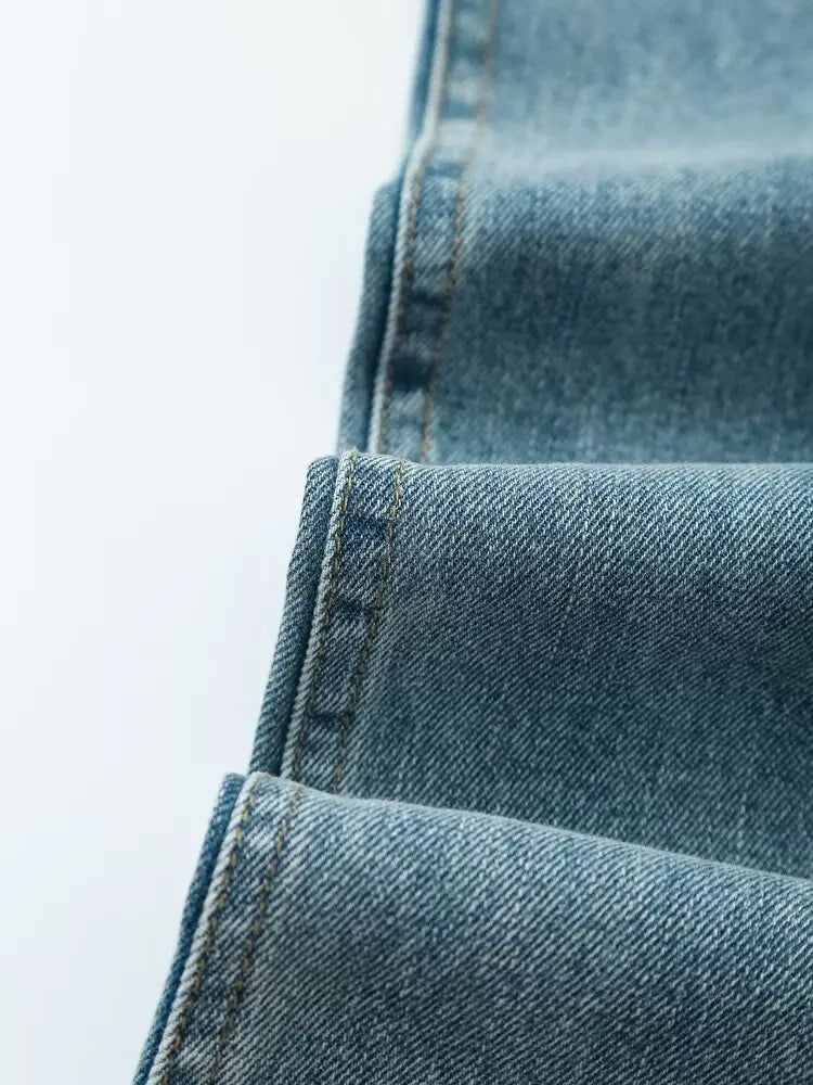 YENKYE New Women Fashion Ripped Wide Leg Jeans Vintage High Waist Pockets Female Denim Pants Autumn Trousers pantalones