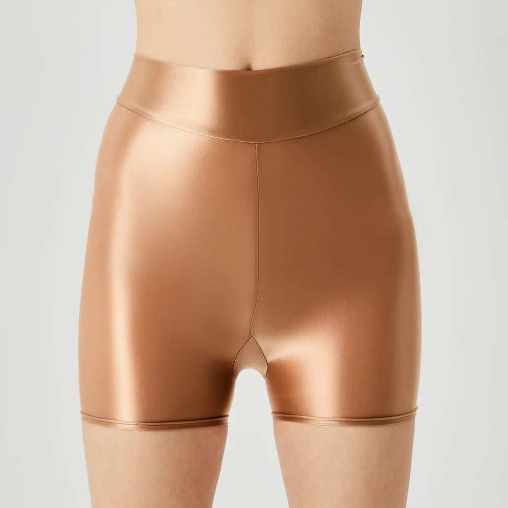 Sexy Women Stain Smooth Yoga Elasitc Shorts Oil Glossy Shiny Tight Casual Beachwear Fitness Short Safety Underwear