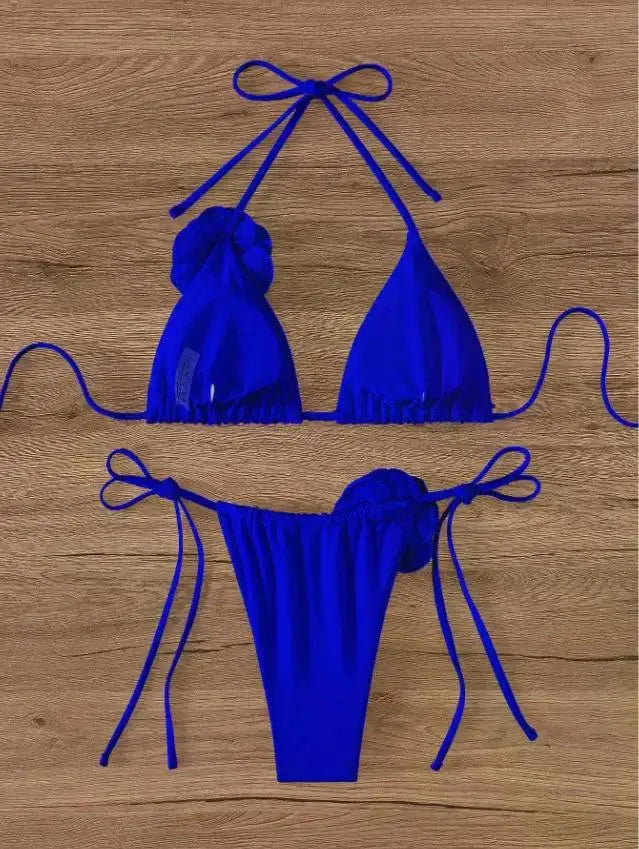 S - L Sexy 3D Flowers Halter Strappy Bikini Women Swimwear Female Swimsuit Two-pieces Bikini Set Bather Bathing Suit Swim