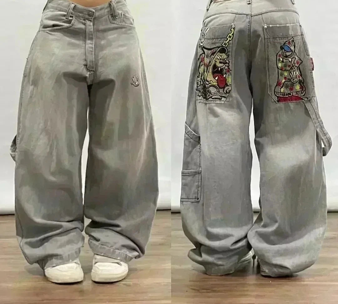 American Street Fashion Trend Big Pocket Loose Jeans Women Harajuku Y2K New Hip Hop Vintage Oversized Jeans Unisex Mopping Jeans
