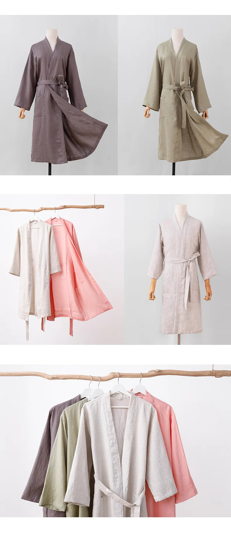 70% Cotton 30% Linen Kimono Bathrobe Nightgown 2025 New Loose Men And Women Dressing Gown Sleepwear Nightwear Solid Hotel Robe