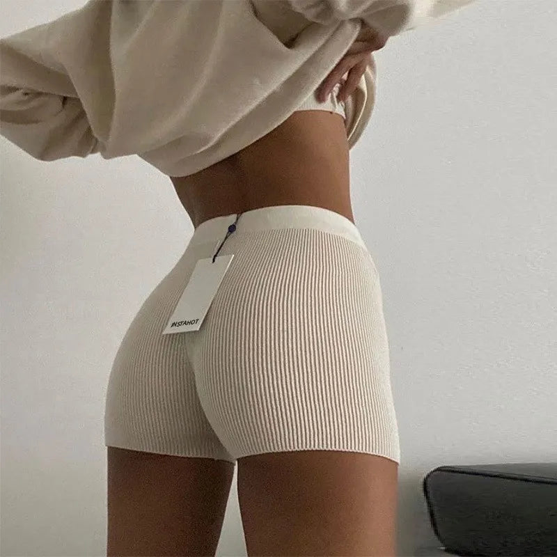Women's Tight Shorts High-waisted Bottoming Knitted Pants Summer Fitness Running Sports Shorts Casual Shorts Yoga Pants Gift